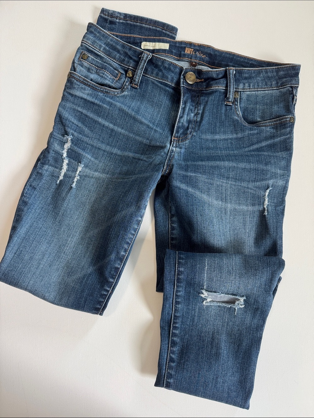 Kut from the Kloth Medium Dark Blue Distressed Jeans